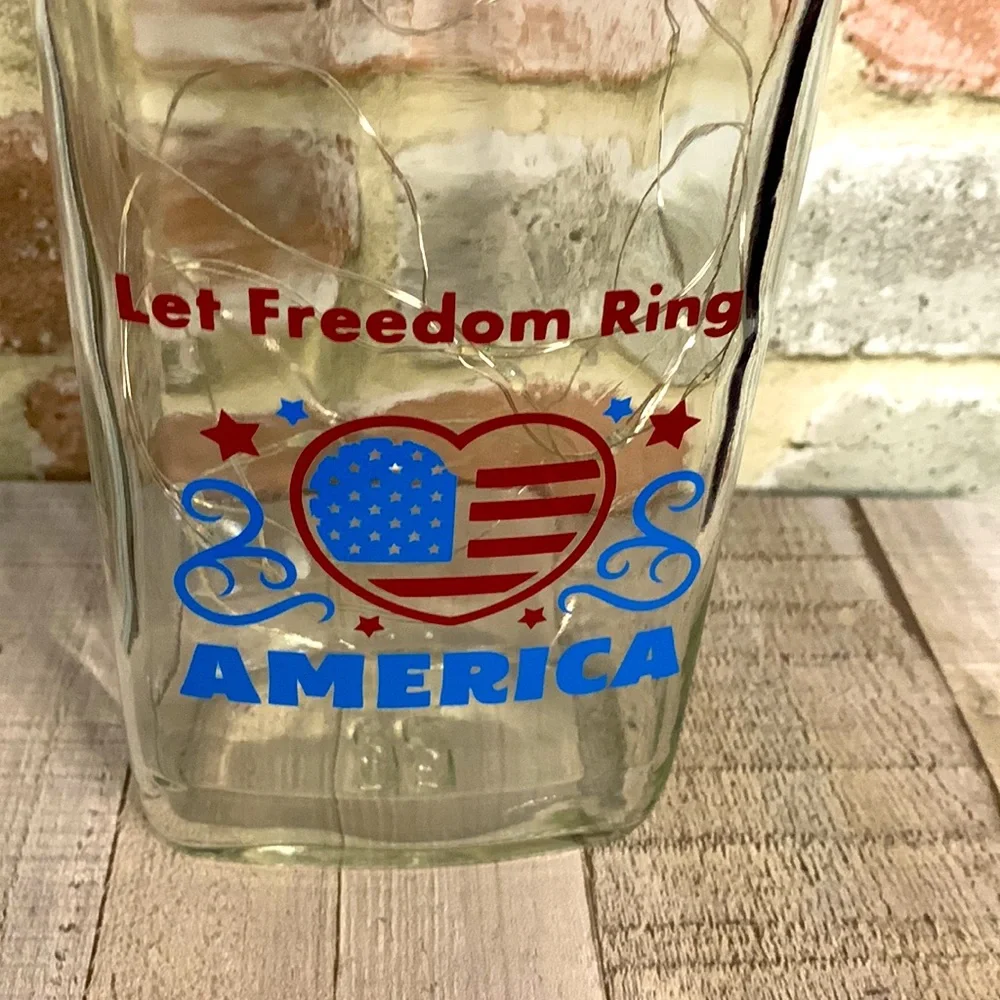 'Let Freedom Ring, America' Upcycled Spirit Bottle Lantern